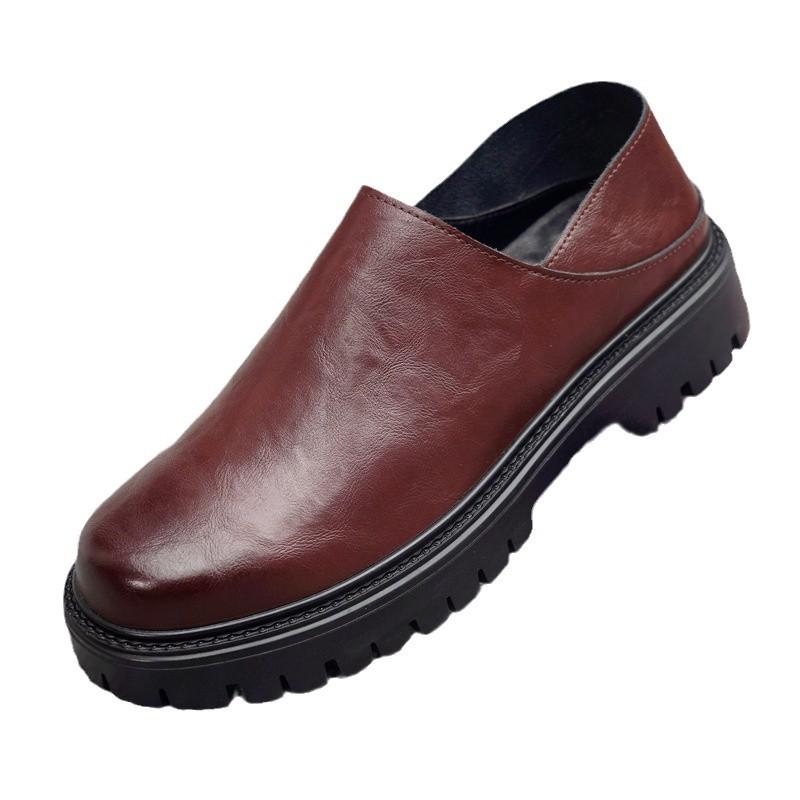 2025 Autumn and Winter New Height-increasing Men's Shoes Low-top Casual Leather Shoes One-pedal Driving Non-slip Invisible Height Increase