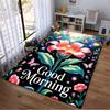 Floral Carpet with "Good Morning" Text, Butterflies and Starry Design Suitable for use as an anti-slip for living room bedroom sofas