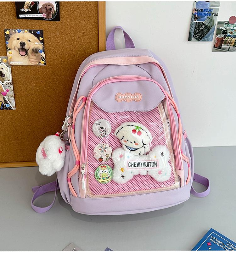 School Bag, High-value Japanese Color-block Transparent Pain Bag, Sweet Versatile Backpack for Middle School Students, Cute Children's Spring Outing