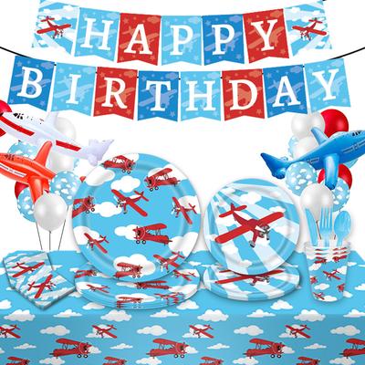 Cartoon Small Plane Theme Party Disposable Paper Plate Tableware Children'S Birthday Party Paper Cup Tissue Set Supplies