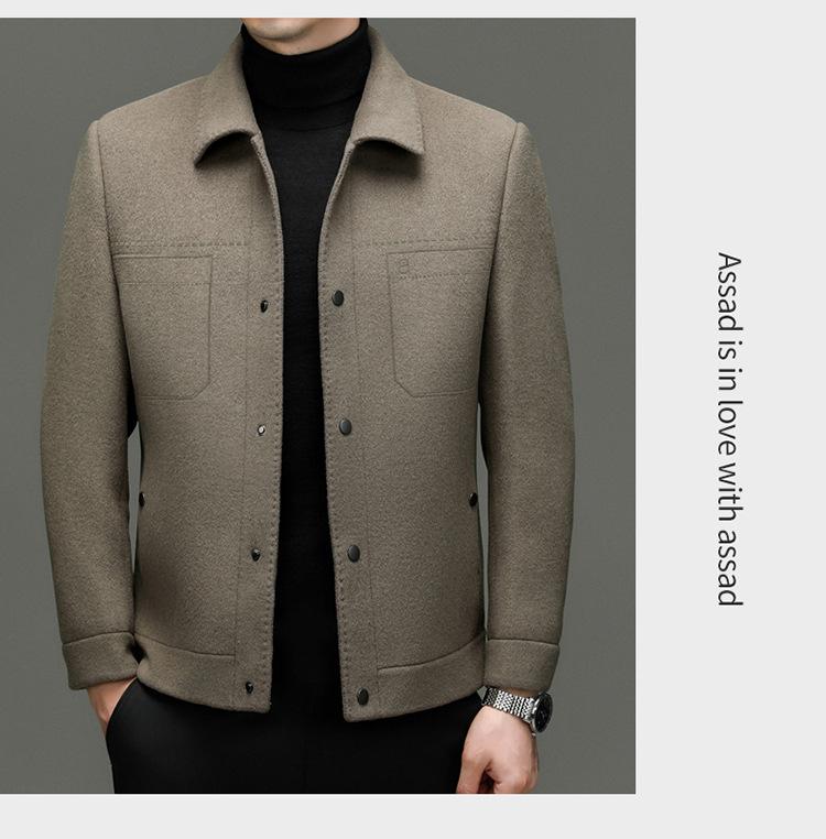 Men's Fashionable Winter Wool Jacket with Detachable Down Liner and Stand Collar