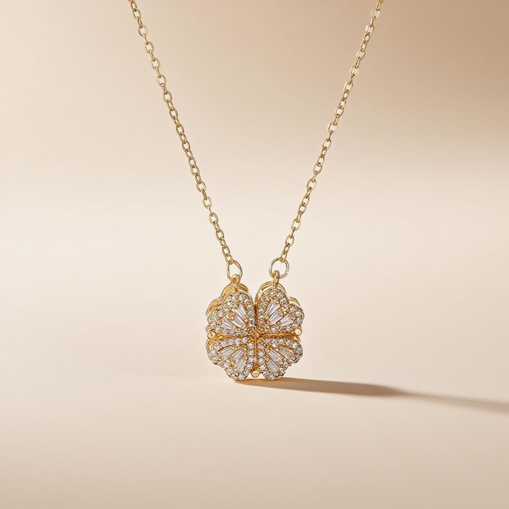 Heart-to-Heart Openable Four-Leaf Clover Necklace - High-End Light Luxury Clavicle Chain