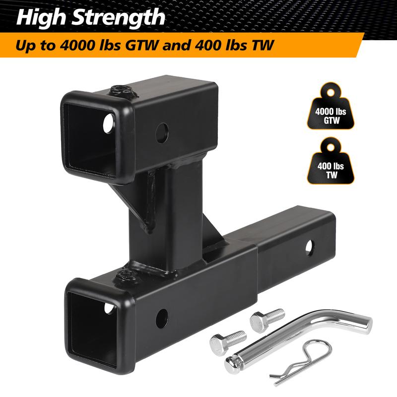 Double Dual Hitch Extension With Bolt Nut Kit Fits For 2" Extender To 10" Max Length Adjust 7-1/2 Inch Riser or Drop 4,000 Lbs