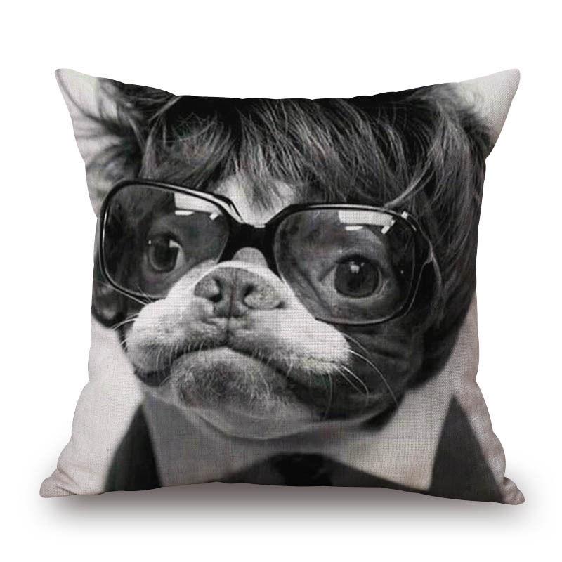 Adorable Cute French Bulldog Pattern Linen Throw Pillow Case For Trendy Home Decor