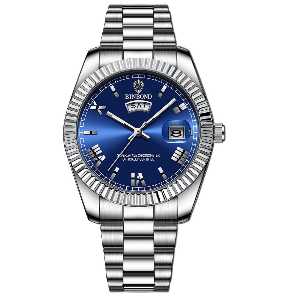 Мужские водонепроницаемые модные часы Binbang Datejust - Синие Пограничные Парные Деловые Наручные Часы