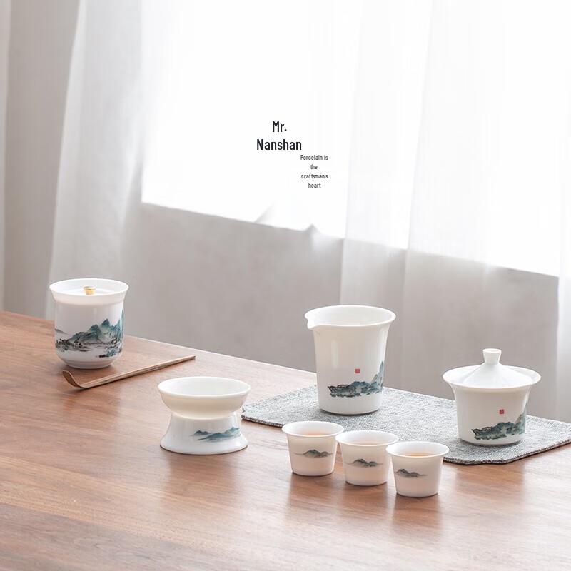 Nanshan Mr. Chinese Ceramic Travel Tea Set - Thousand Li Rivers and Mountains