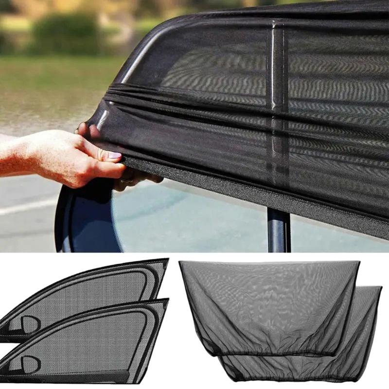 4 Pcs Car Window Shades, Stretchy Mesh Front Rear Side Window Sun Shades For Heat Block Uv Protection
