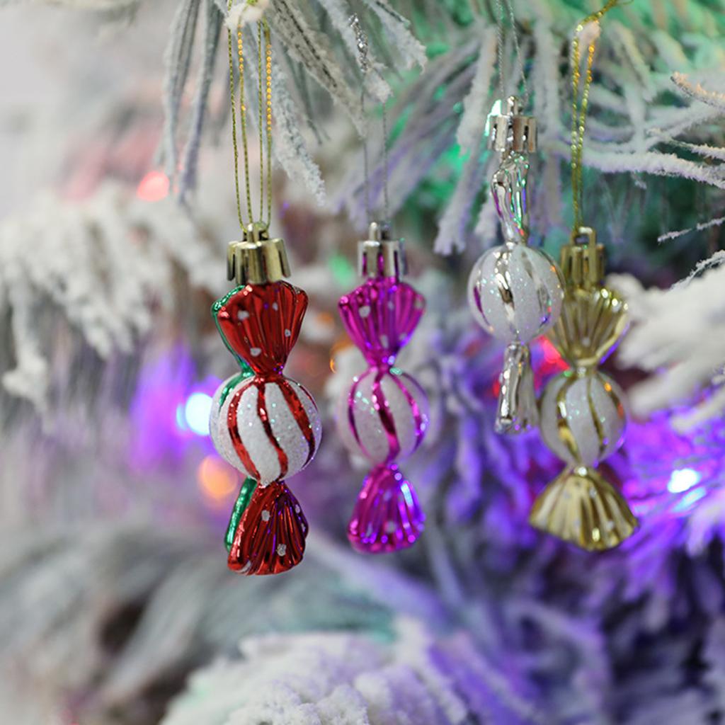 6Pcs/Box Christmas Hanging Candy Ornament with Lanyard Unbreakable Reusable Electroplating Holiday Decoration Xmas Tree Small Sweet Pendant