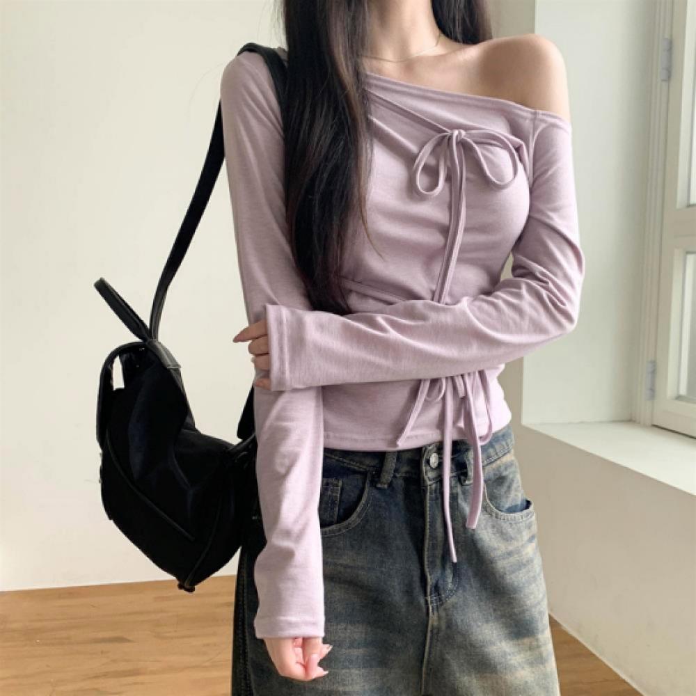 New Arrivals Open Run Women Basic Color Mock Neck Long Sleeve T shirT