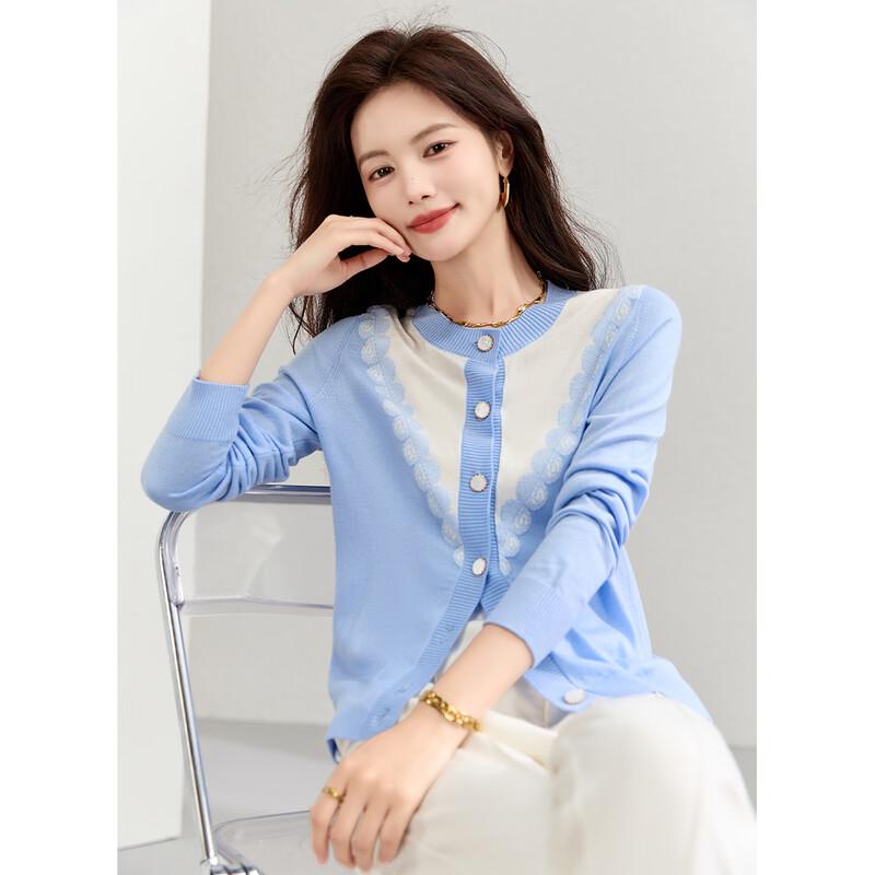 Oudifu Women s Jacquard Round Neck Cardigan M