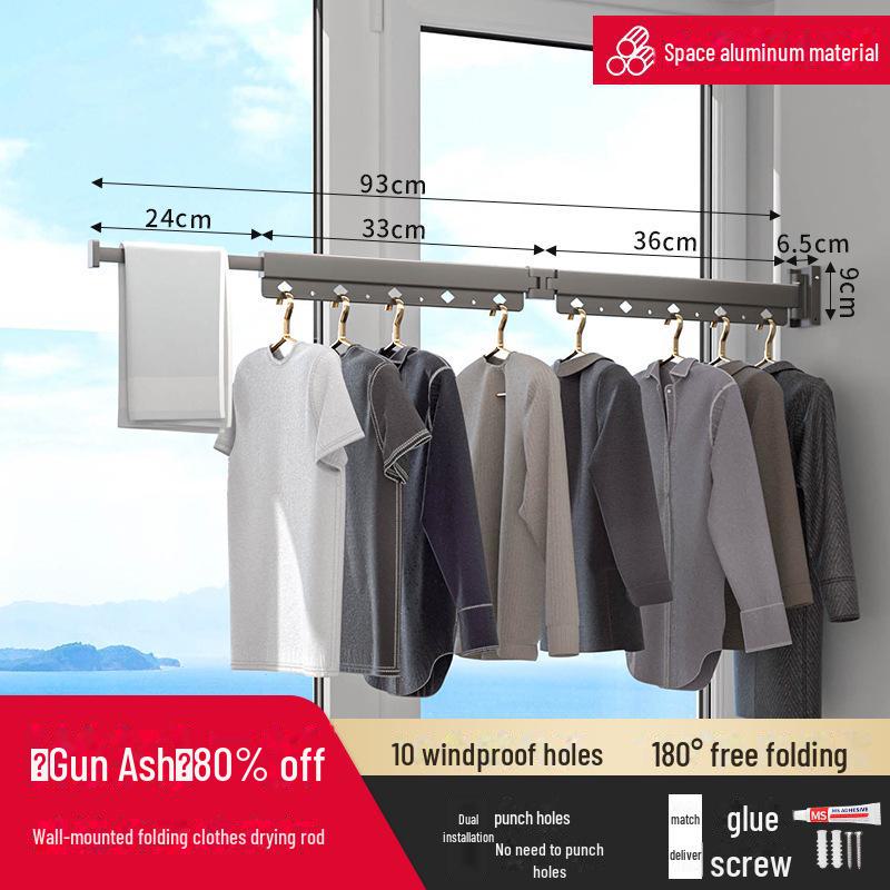 Suport de uscare pentru rufe telescopic, montat pe perete, pentru pervazuri și pervazuri, pentru interior/exterior
