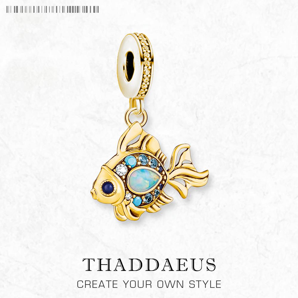 Colourful Fish Gold Plated Pendant Charms DIY Jewelry Summer Cute 100% 925 Silver Gift