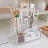 Clear Acrylic Pen Holder 3 Compartments Transparent Pen Holder Pencil Organizer  Countertop Desk