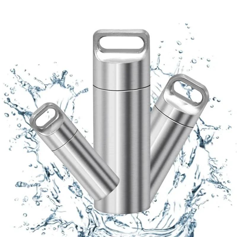 304 Stal nierdzewna Wodoodporna Mini Uszczelniona Puszka Pigułka Przenośny Pojemnik Uszczelniona Puszka Małe Części Narzędzia Przechowywanie Butelka Z Breloczkiem