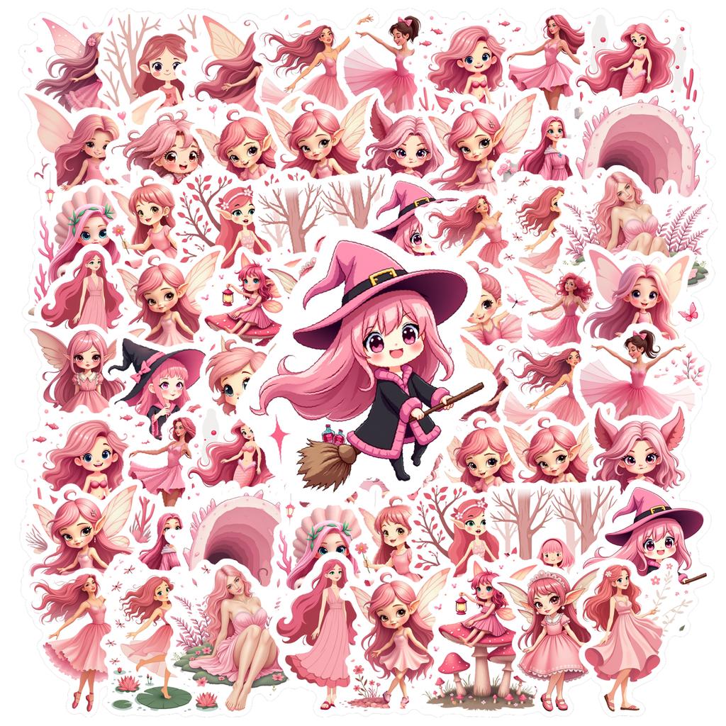 35-100pcs Pink Fairy Stickers Kawaii Decals Diy Phone Luggage Guitar Car Cartoon Graffiti Sticker Stationery Stickers