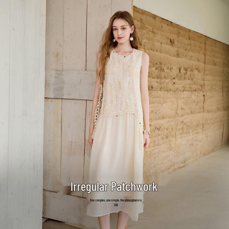 Xiangying French Style Lace Sleeveless Lyocell Midi Dress