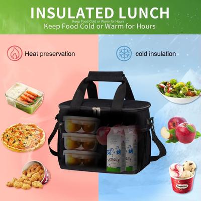 Insulated Lunch Box Bag Insulation Ice Pack Student Portable Dinner Picnic Food Hand-held with Storage Handbag 1Pcs Black