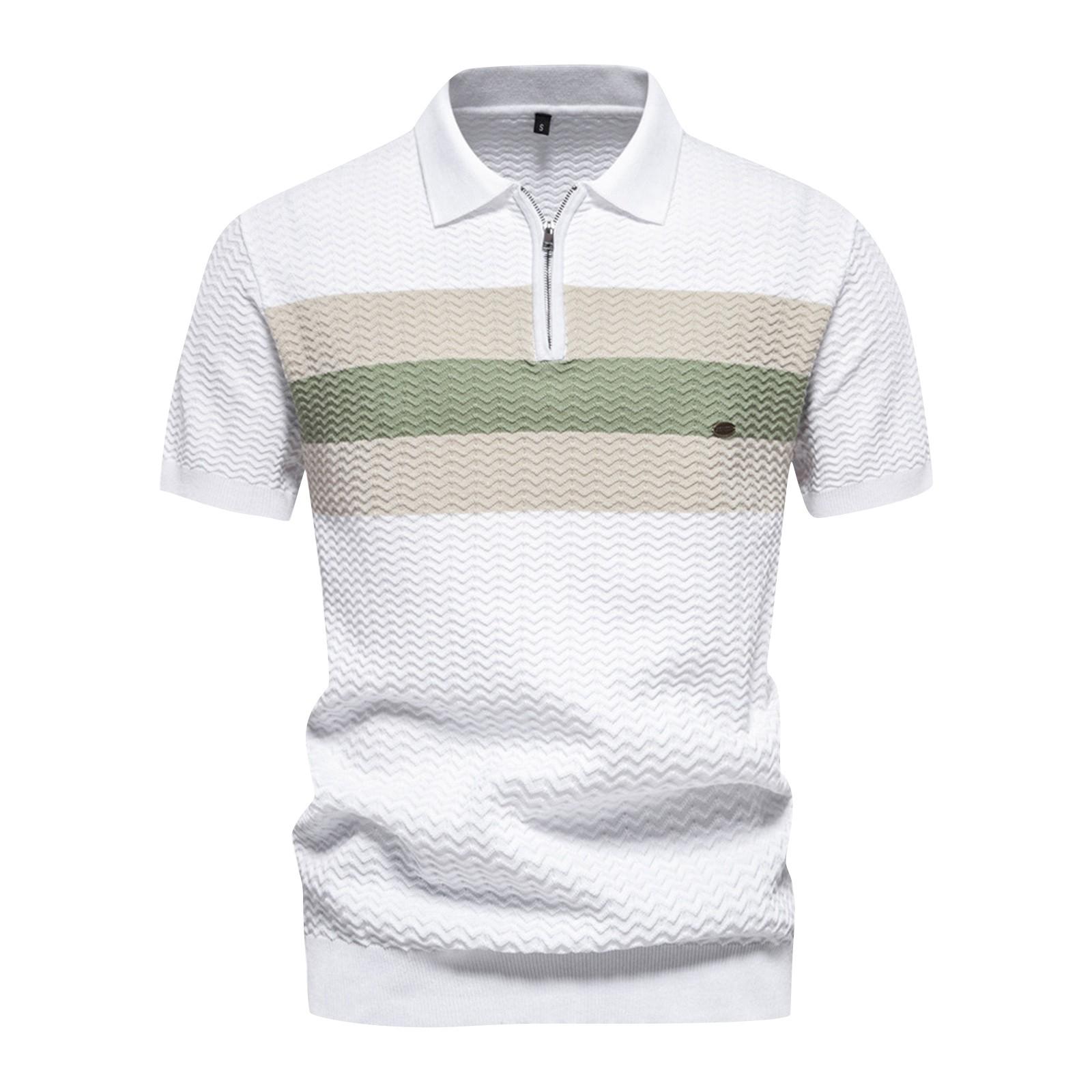 

Мужская трикотажная рубашка в полоску с шерстяными лацканами и короткими рукавами, повседневная футболка XL белый