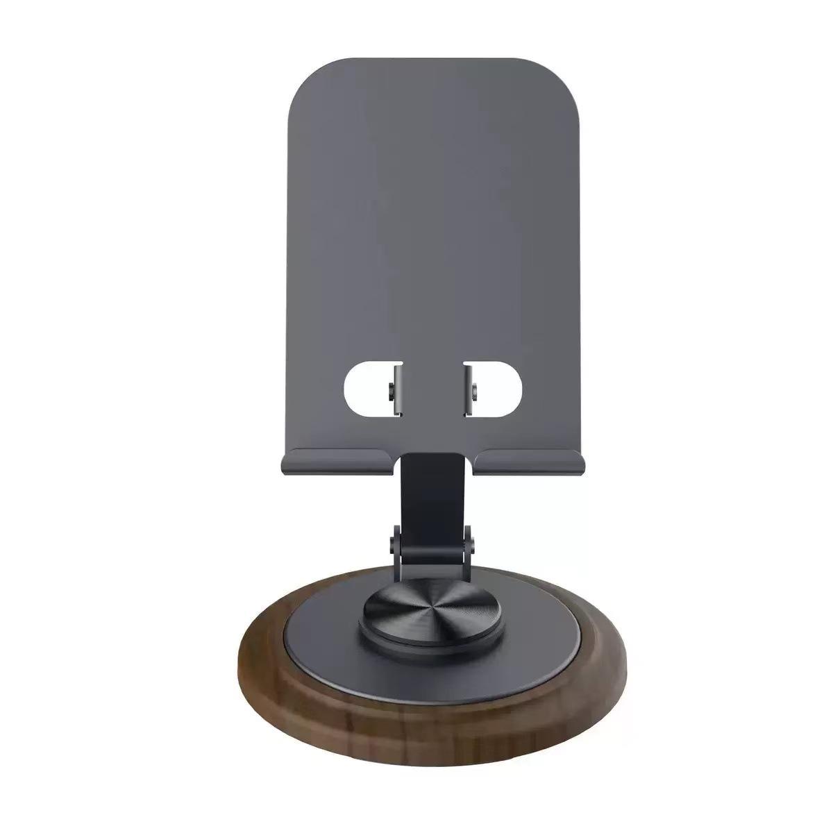 360° Rotating Foldable Phone Holder with Metal Wood Grain Finish for Hands-Free Viewing