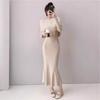 Elegant French-Inspired Knit Wrap Shawl Dress Set Slim Fit Longline Sweater Skirt Outfit Women Fall Winter
