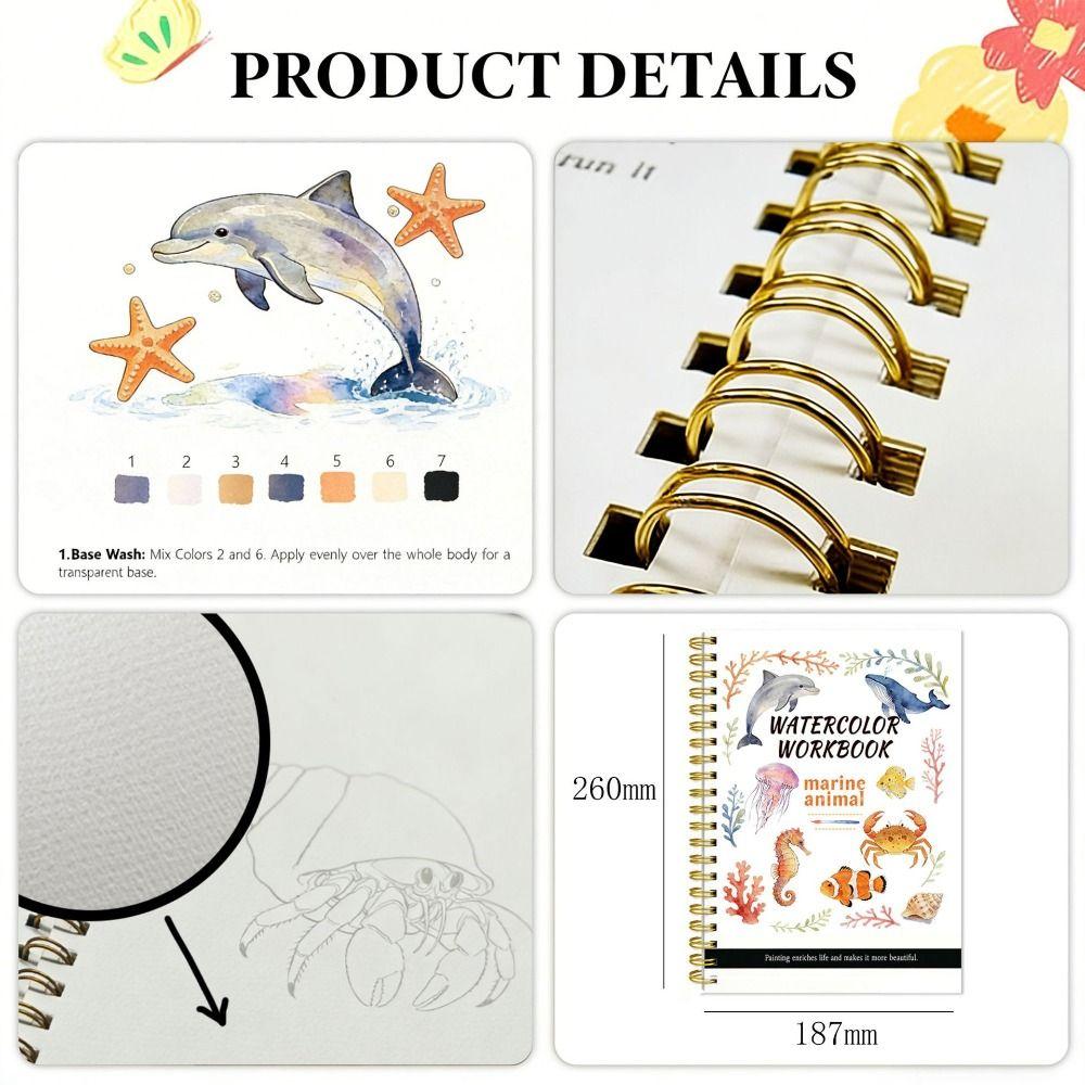 Marine Animal Theme Watercolor Practice Book Spiral Bound Painting Notebook  Beginner Learning