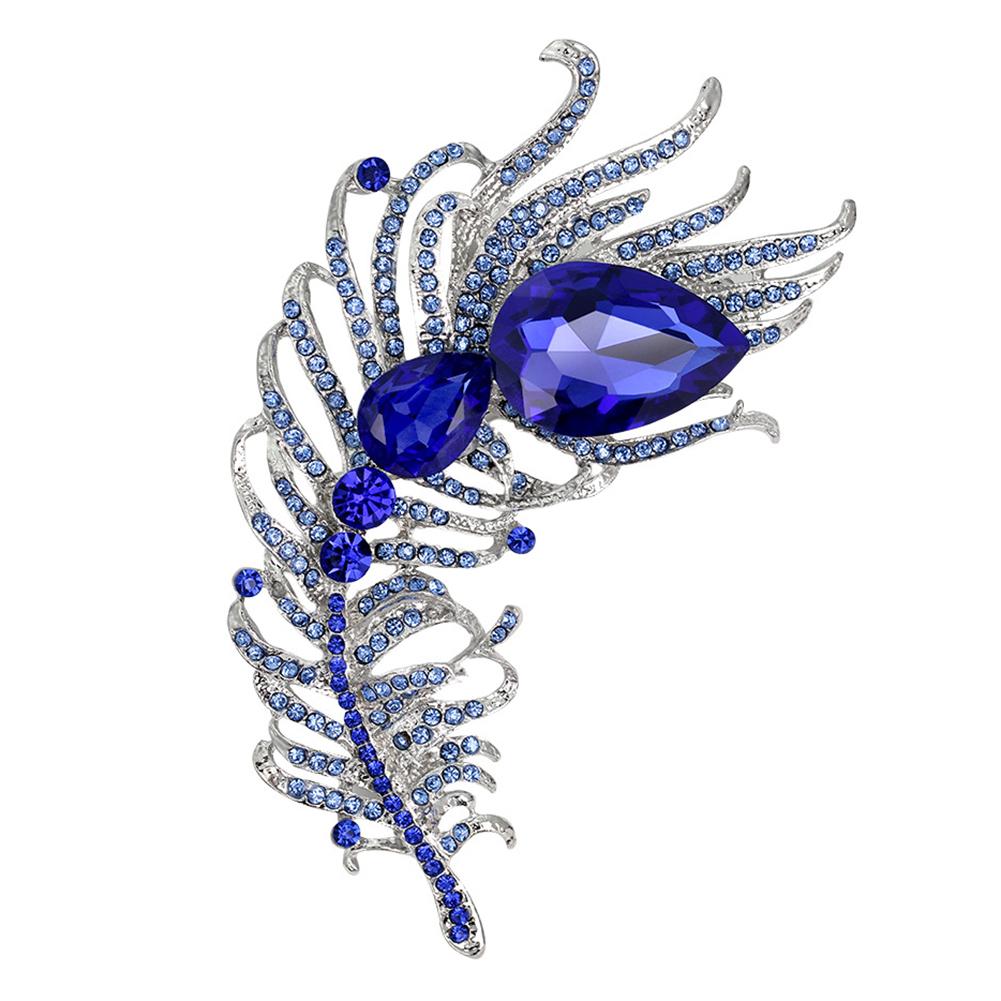Women Girls Xmas Gift Refined Brooches Peacock Feather Pattern Breastpin with Shimmer Rhinestone