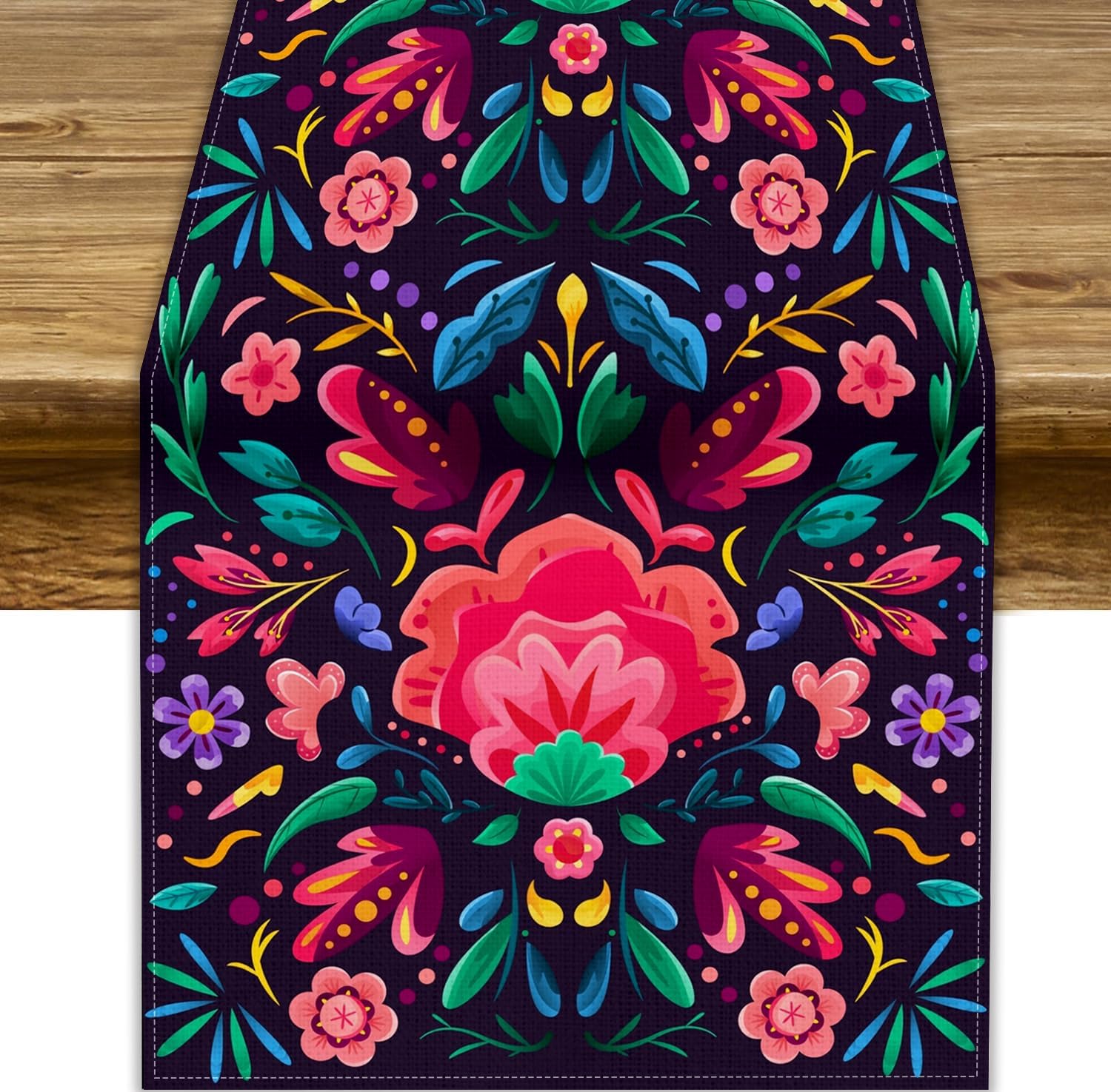 Mexicaanse Kleurrijke Bloemplanten Linnen Tafelkleed Feestdecoratie Herbruikbare Keuken Eettafelkleed Dag van de Doden Decoraties 150x33cm