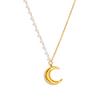 Crescent Moon Necklace for Women, Asymmetrical Chain Fashion Statement Polished Charm Pendant, Stainless Steel Hypoallergenic