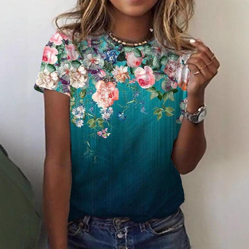 

Летние женские модные футболки с круглым вырезом с 3D-принтом, свободные повседневные футболки с круглым вырезом и короткими рукавами для женщин 6XL