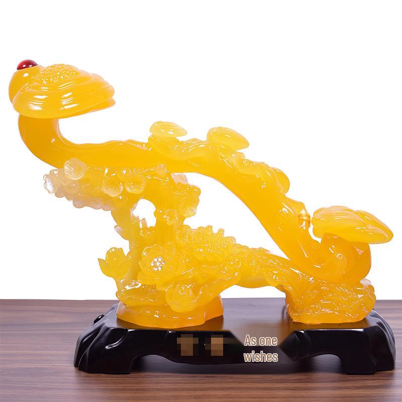 Yellow Jade Ruyi Ornament for Living Room or Wine Cabinet - Housewarming or Company Opening Gift
