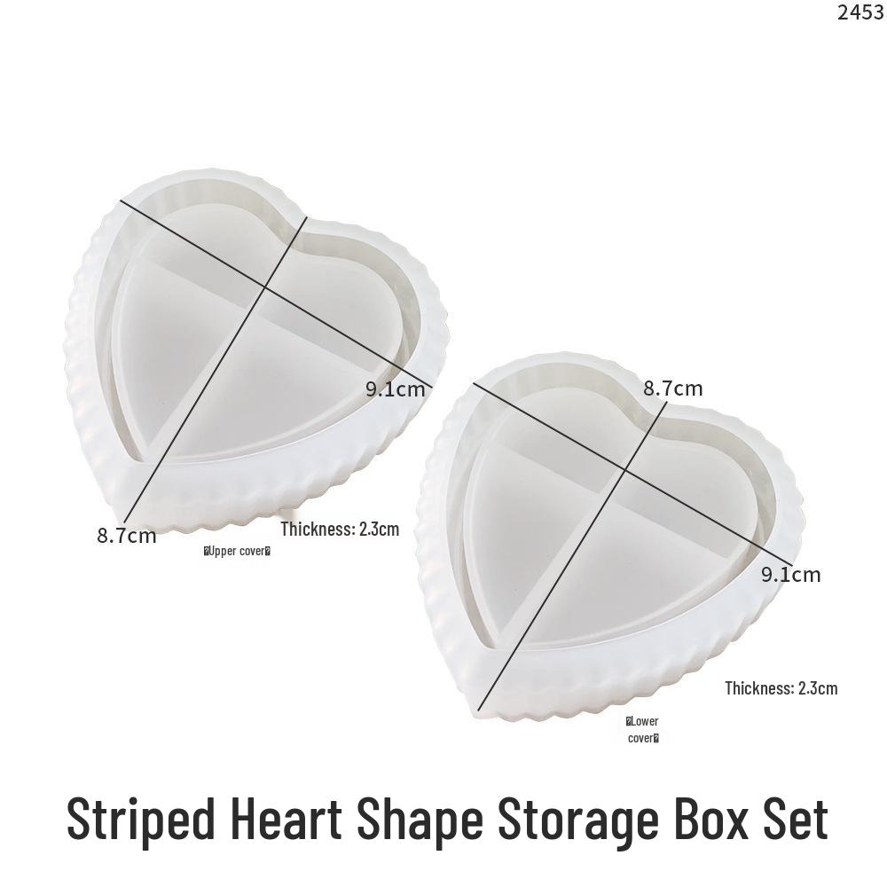 DIY Striped Heart Epoxy Plaster Mold: Heart-Shaped Silicone Tray for Jewelry Storage