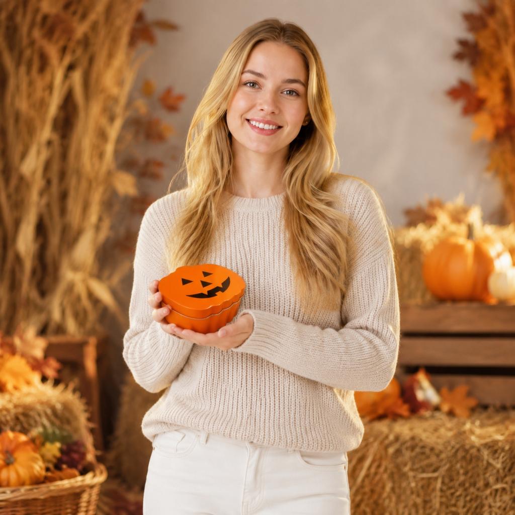 Halloween Pumpkin-Shaped Tin Can for Candy Gift Storage Novelty Box