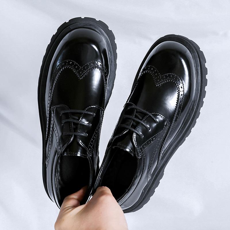 Fashion Brogue Trendy British Style Thick Soled Men's Shoes Versatile Business and Leisure Style Wedding Party Men's Elevated Shoes