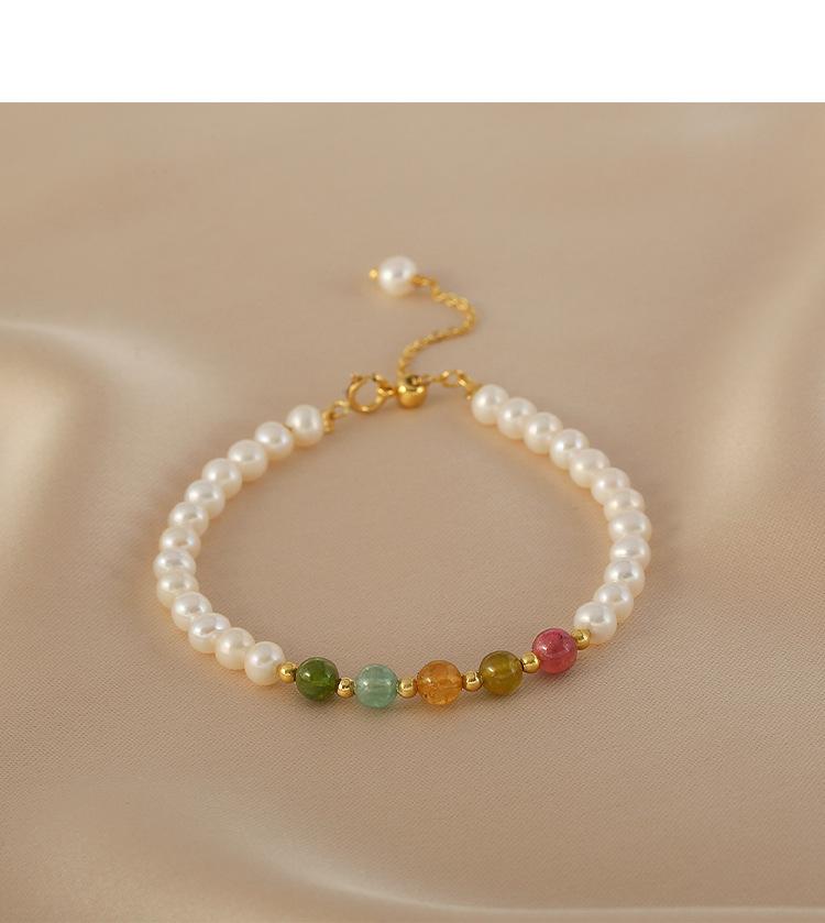 Natural freshwater pearl bracelet personalized splicing multicolored tourmaline fresh and versatile elegant temperament bracelet