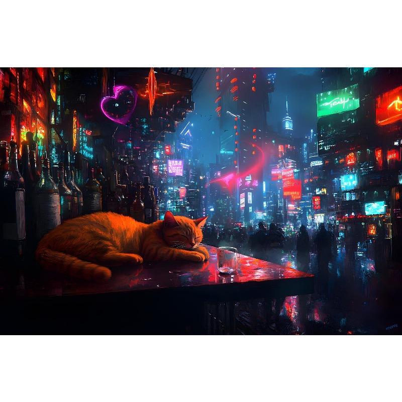 1pc frameless Cyberpunk Night City Landscape Poster Future Neon Lights Bar Design Canvas Wall Art for Living Room Home Decor