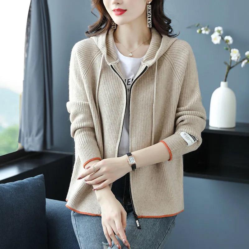 Sweaters Coat Cardigan for Women Autumn Winter Large Size Loose Long Sleeve Knit Cardigan Hooded Sweaters Jacket