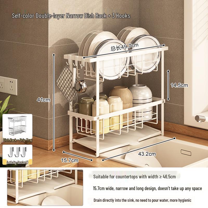 Double-Layer Kitchen Window Sill Dish Rack & Draining Basket