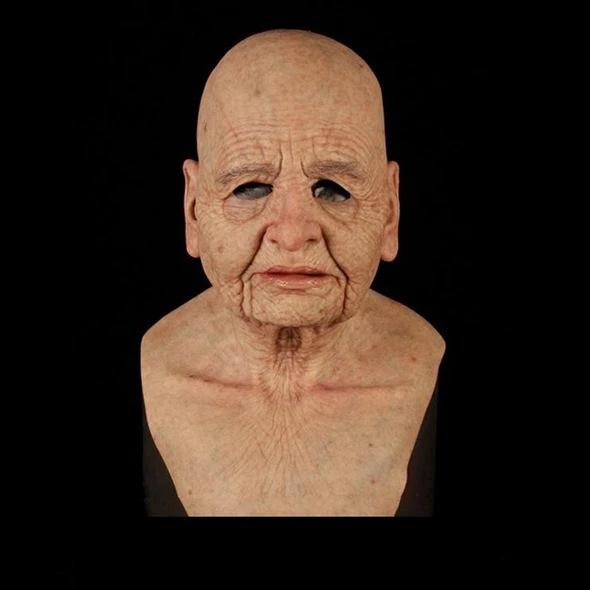 Gränsöverskridande Latex Mask för Äldre Person: Halloween Mänskligt Ansikte Peruk Huvudbonad
