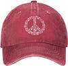 Peace Symbol Distressed Denim Baseball Cap Vintage Washed Adjustable Hippie Hat Casual Hat Unisex