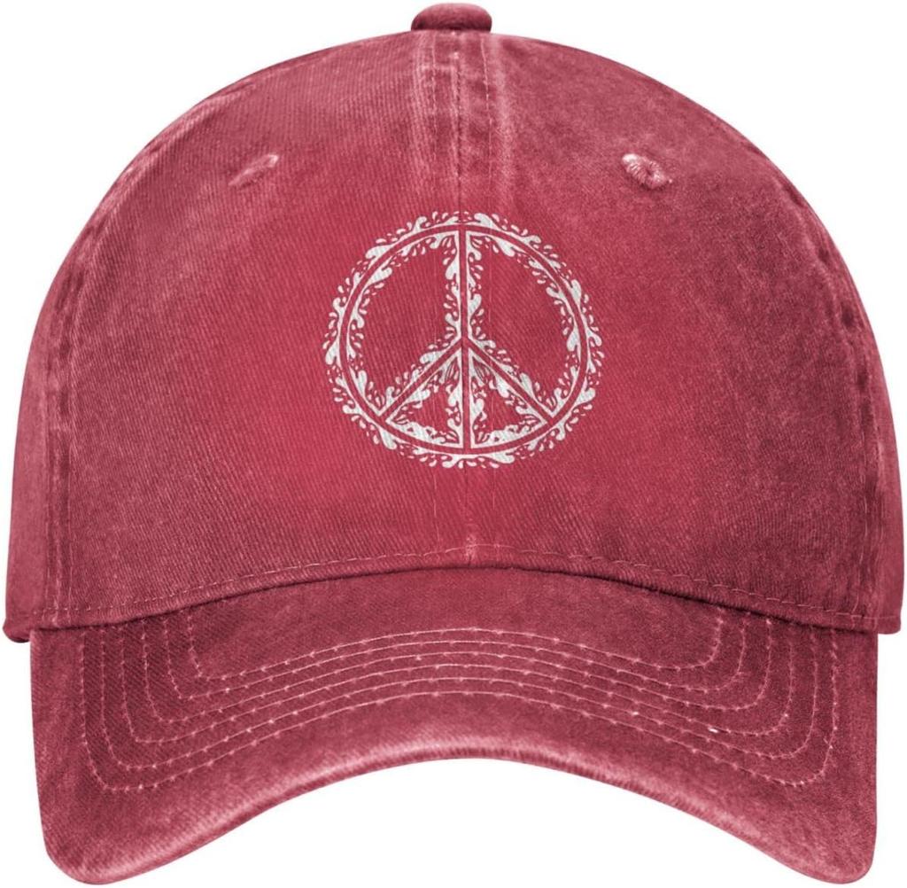 Peace Symbol Distressed Denim Baseball Cap Vintage Washed Adjustable Hippie Hat Casual Hat Unisex