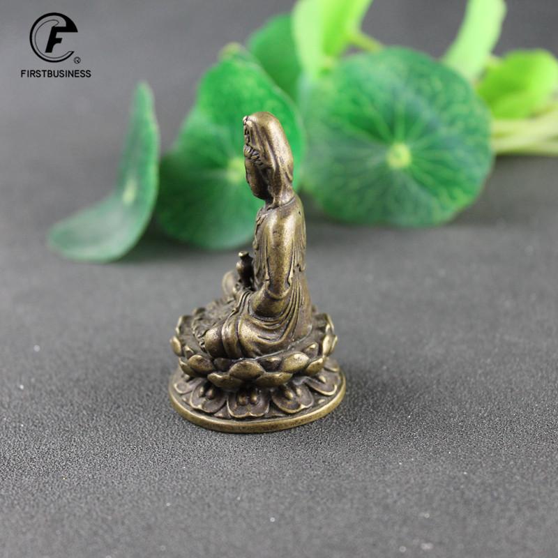 Antike Bronze Guanyin Bodhisattva Buddha Statue Ornamente Neuer Stil Kleine Kupfer Buddhas Miniaturen Figuren Heimwerkkunst Dekor
