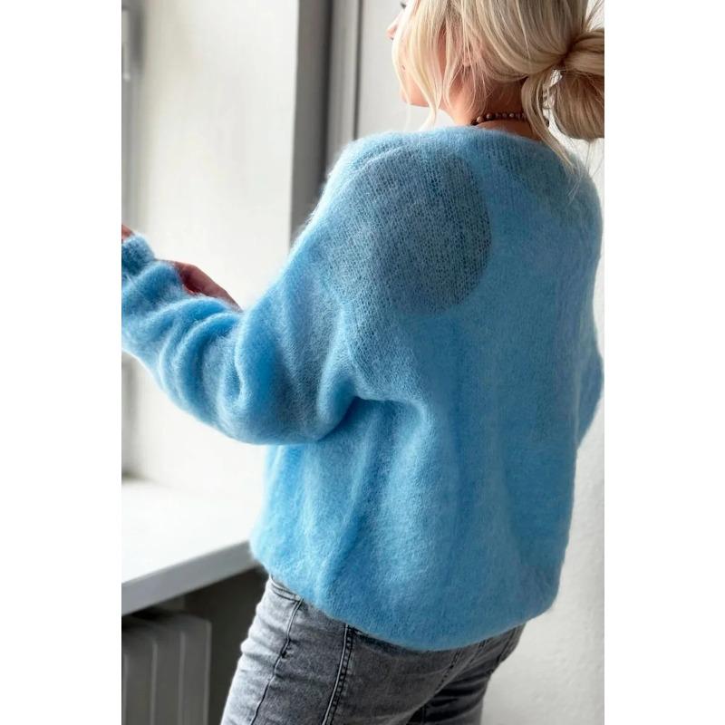 V-neck Long Sleeved Pullover Casual Sweater Women Autumn Winter Knitted Jumper Fashion Solid Color Loose Thin Clothes
