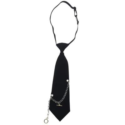 Japanese Punk Black Necktie with Metal Chain Neck Tie Student Uniform Adjustable Pre Tied Neck Tie Shirt Collar Neckwear