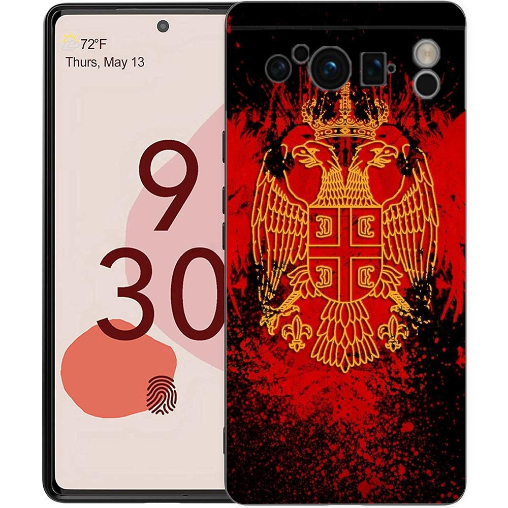 Serbien-Flagge für Google Pixel 8 7 6 Pro 6A 5G, schwarze Handyhülle, weiche, stoßfeste Rückseite, Silikon-TPU-Shell Coque