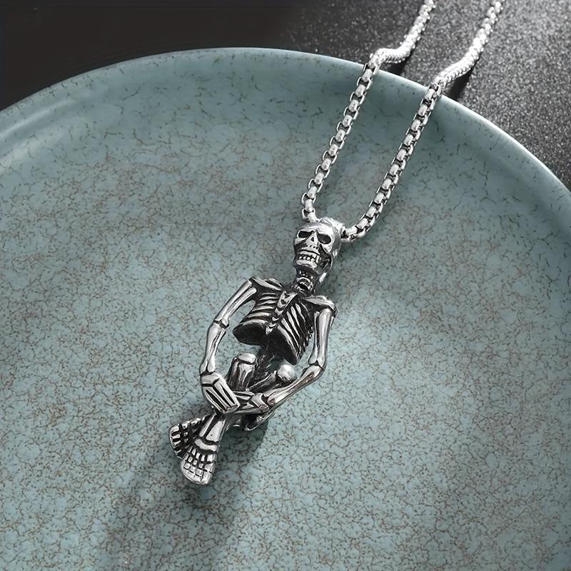 Retro Punk Style Cross Legs Skull Frame Pendant Necklace Men's Gothic Rock Jewelry Gift