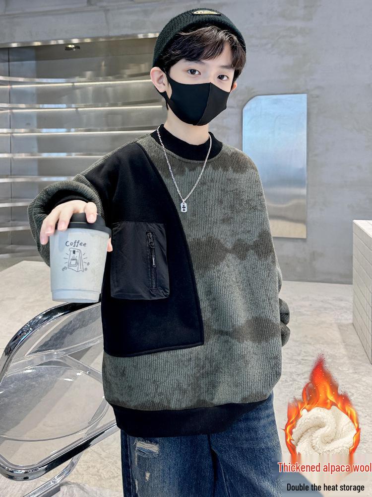 Jungen Fleecegefüttertes Einteiliges Sweatshirt - 2025 Herbst/Winter Trend für Ältere Kinder