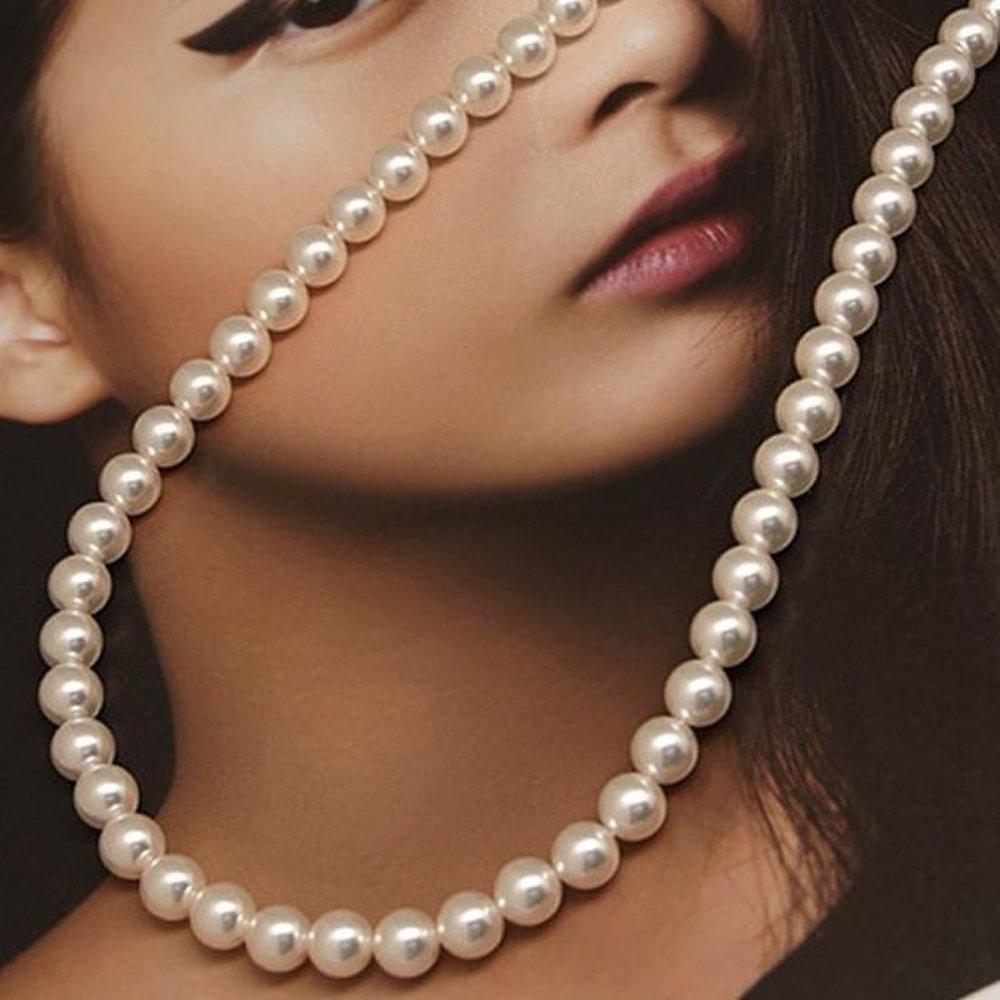 [Ribbon Cream] Pearl Basic Long Necklace