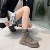 Otoño 2025 nuevo estilo retro británico moda botas elásticas con cordones botas finas versátiles de suela gruesa para influencers de Internet ins