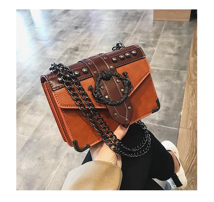 Chain small bag women's 2025 new trendy retro shoulder bag rivet small square bag Korean version messenger bag