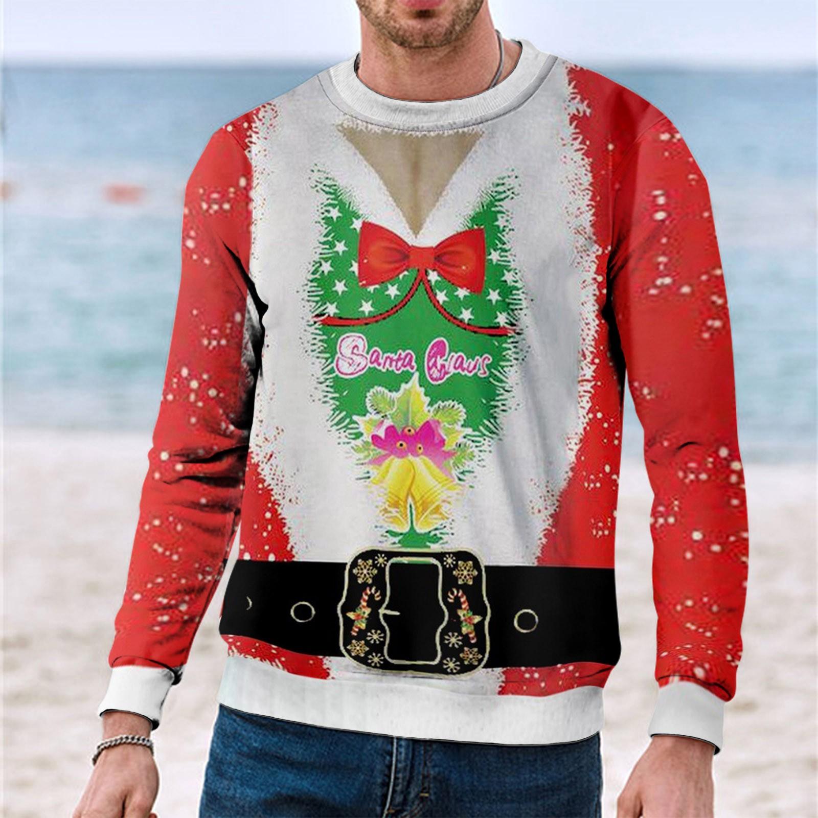 

Рождественский свитер с длинными рукавами и 3D-принтом для пары, зимнее пальто с круглым вырезом для вечеринки M